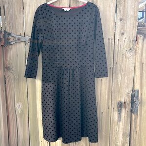 Boden Black Flocked Polka Dots Dress Classy Style Women’s Size 8
